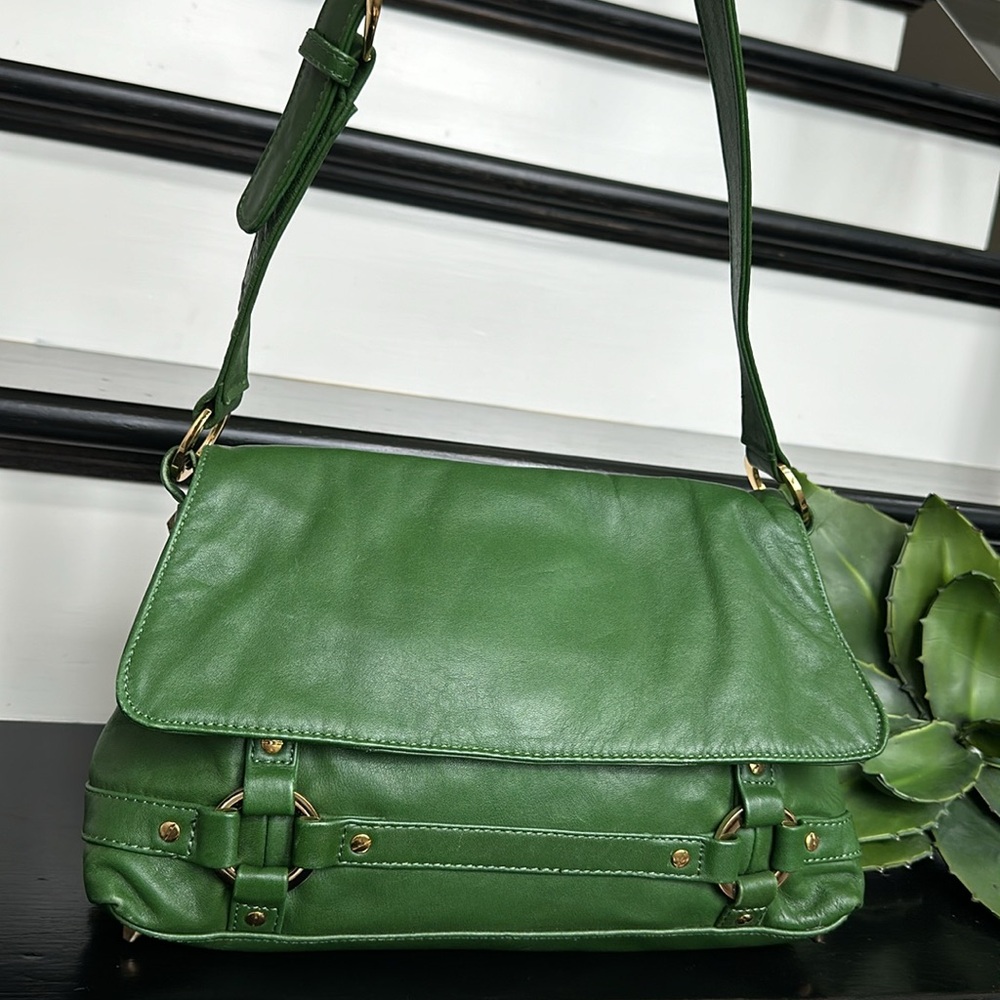 Aj Valenci Green Leather Shoulder Bag